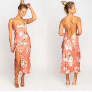 NWOT RESA XS Satin Harper Midi Dress in Terracotta Floral